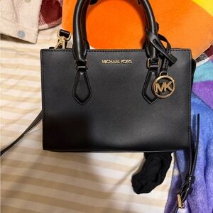 Michael Kors Black Satchel with Gold Accents